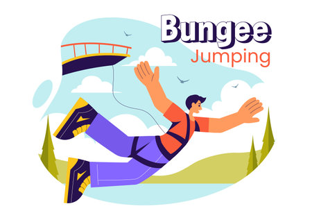 Bungee Jumping Vector Illustration featuring a Person Falling from a Great Height with an Elastic Rope in an Extreme Sport Flat Cartoon Backgroundのイラスト素材