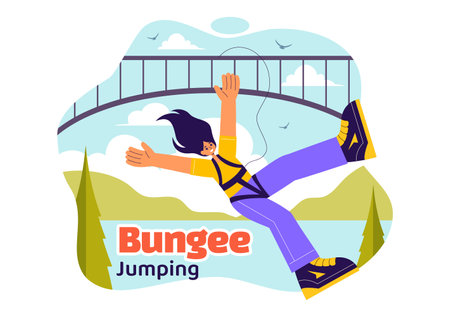 Bungee Jumping Vector Illustration featuring a Person Falling from a Great Height with an Elastic Rope in an Extreme Sport Flat Cartoon Backgroundのイラスト素材