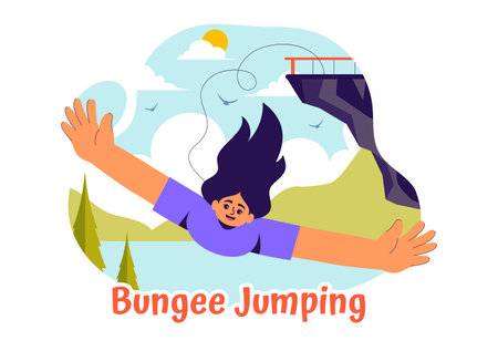 Bungee Jumping Vector Illustration featuring a Person Falling from a Great Height with an Elastic Rope in an Extreme Sport Flat Cartoon Backgroundのイラスト素材