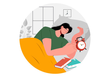 Sleep Vector Illustration of a Happy Young Person Soundly Sleeping and Enjoying Sweet Dreams in a Healthcare Flat Style Cartoon Backgroundのイラスト素材