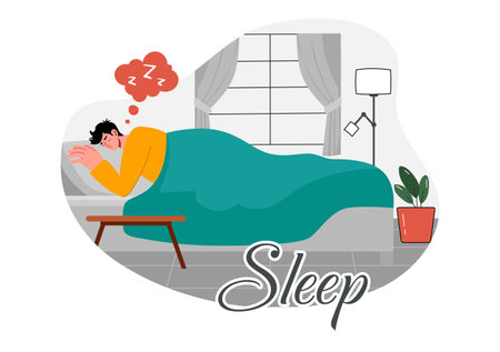 Sleep Vector Illustration of a Happy Young Person Soundly Sleeping and Enjoying Sweet Dreams in a Healthcare Flat Style Cartoon Backgroundのイラスト素材