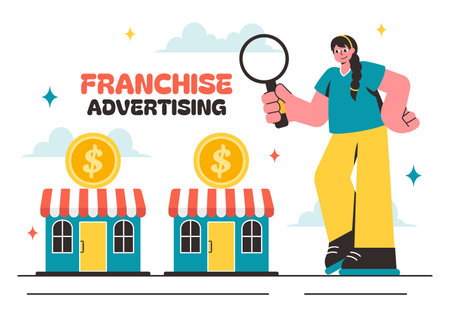 Franchise Advertising Vector Illustration featuring Business and Financial Strategies for Promoting a Successful Franchise in a Flat Backgroundのイラスト素材