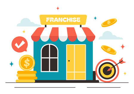 Franchise Advertising Vector Illustration featuring Business and Financial Strategies for Promoting a Successful Franchise in a Flat Backgroundのイラスト素材