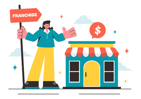 Franchise Advertising Vector Illustration featuring Business and Financial Strategies for Promoting a Successful Franchise in a Flat Backgroundのイラスト素材