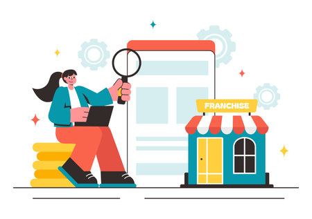 Franchise Advertising Vector Illustration featuring Business and Financial Strategies for Promoting a Successful Franchise in a Flat Backgroundのイラスト素材