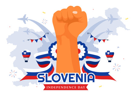 Slovenia Independence Day Vector Illustration Celebrating 26 December with a Waving Flag Design in a Flat Style Background National Unity Holidayのイラスト素材
