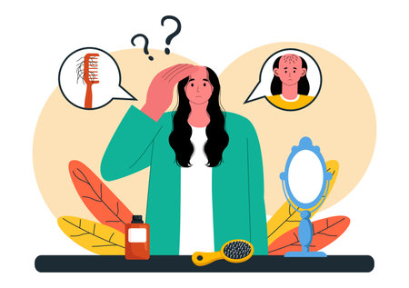 Alopecia Vector Illustration featuring Hair Loss due to Autoimmune Disease and Baldness in a Healthcare Theme with a Flat Style Cartoon Backgroundのイラスト素材