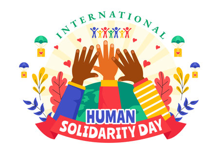 International Human Solidarity Day Vector Illustration on December 20 Featuring Earth, Hands, and Love Symbolizing Help and Support for Peopleのイラスト素材