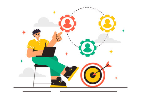 Outsourcing Business Vector Illustration featuring of the Teamwork, Company Growth, Investment, and Project Delegation, displayed in a Backgroundのイラスト素材