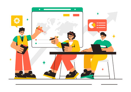 Outsourcing Business Vector Illustration featuring of the Teamwork, Company Growth, Investment, and Project Delegation, displayed in a Backgroundのイラスト素材