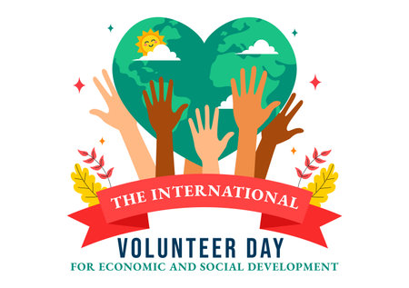 International Volunteer Day for Economic and Social Development Vector Illustration on December 5, featuring Helping Hands in a Flat Backgroundのイラスト素材