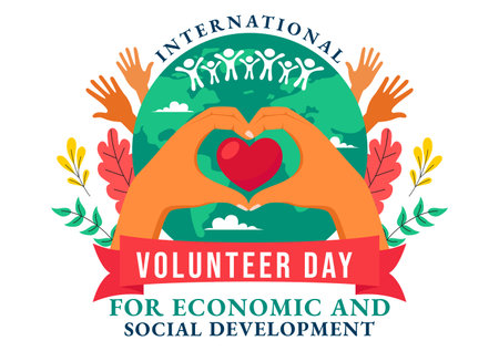 International Volunteer Day for Economic and Social Development Vector Illustration on December 5, featuring Helping Hands in a Flat Backgroundのイラスト素材