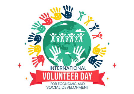 International Volunteer Day for Economic and Social Development Vector Illustration on December 5, featuring Helping Hands in a Flat Backgroundのイラスト素材