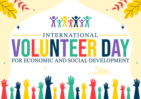 International Volunteer Day for Economic and Social Development Vector Illustration on December 5, featuring Helping Hands in a Flat Backgroundのイラスト素材