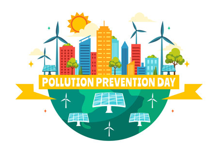 National Pollution Prevention Day Vector Illustration on 2 December for Awareness Campaign, featuring Factory, Forest, and Vehicle Pollution Issuesのイラスト素材