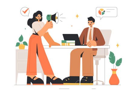 Vector Illustration of Women Leaders in Business, featuring a Female Leader in Meetings Focused on Career Growth, Victory, and Goal Achievementのイラスト素材
