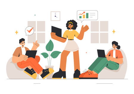 Vector Illustration of Women Leaders in Business, featuring a Female Leader in Meetings Focused on Career Growth, Victory, and Goal Achievementのイラスト素材