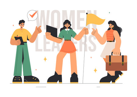 Vector Illustration of Women Leaders in Business, featuring a Female Leader in Meetings Focused on Career Growth, Victory, and Goal Achievementのイラスト素材