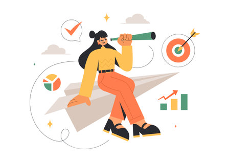 Vector Illustration of Women Leaders in Business, featuring a Female Leader in Meetings Focused on Career Growth, Victory, and Goal Achievementのイラスト素材