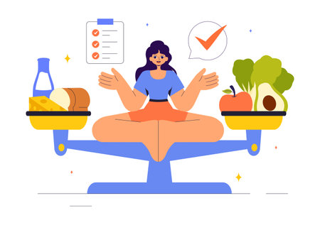 Diet Vector Illustration featuring Healthy Meal Guidance for Selecting Fresh Vegetables, Fruits, and Balanced Food in a Flat Style Cartoon Backgroundのイラスト素材