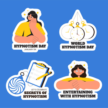 Cartoon Illustration for Hypnotism Day Social Media Templates Labelのイラスト素材