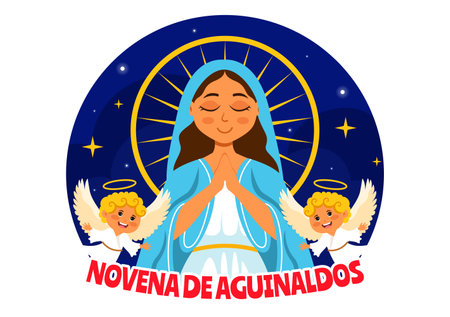 Novena de Aguinaldos Vector Illustration featuring a Holiday Tradition in Colombia, Celebrating Family Gatherings at Christmas in a Flat Backgroundのイラスト素材