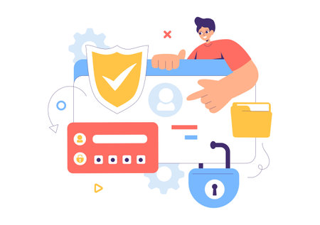 Cyber Security Vector Illustration of Data Protection, Safety Measures, and Secure Systems for Networks, Internet, and Backup Servers in a Backgroundのイラスト素材