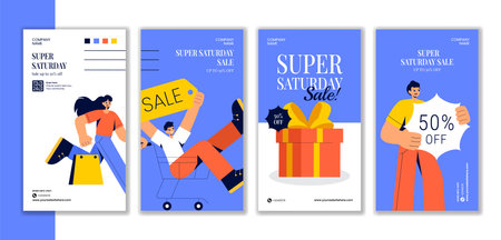 Big Saturday Discount Social Media Stories Design in Flat Cartoon Backgroundのイラスト素材