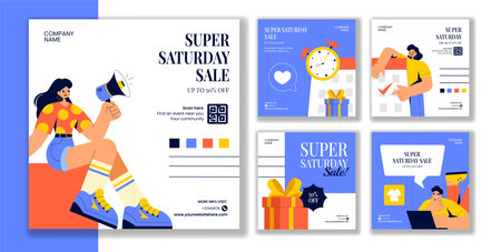 Weekend Special Sale Social Media Post Template in Flat Cartoon Hand-Drawn Styleのイラスト素材