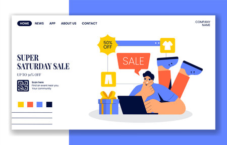 Flat Style Social Media Landing Page Design for Super Saturday Discountsのイラスト素材