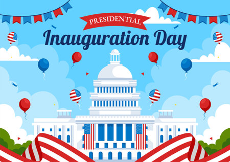 USA Presidential Inauguration Day Vector Illustration on January 20 Featuring the Capitol Building in Washington D.C. and the American Flag Designのイラスト素材