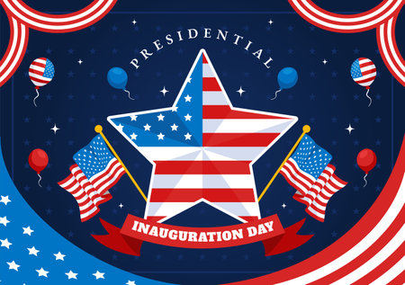 USA Presidential Inauguration Day Vector Illustration on January 20 Featuring the Capitol Building in Washington D.C. and the American Flag Designのイラスト素材