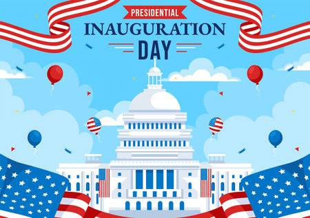 USA Presidential Inauguration Day Vector Illustration on January 20 Featuring the Capitol Building in Washington D.C. and the American Flag Designのイラスト素材