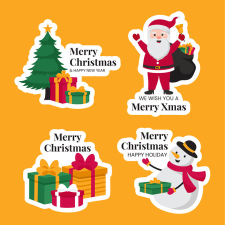 Festive Christmas Social Media Label Cartoon Hand-Drawn Templates Illustrationのイラスト素材