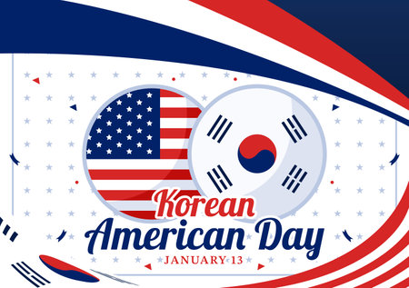 Korean American Day Vector Illustration on January 13 featuring the USA and South Korean Flags to Celebrate the Republic of Alliance in a Backgroundのイラスト素材