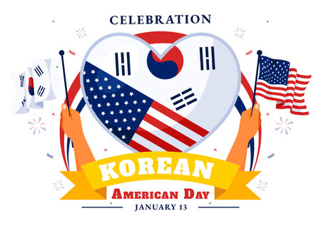 Korean American Day Vector Illustration on January 13 featuring the USA and South Korean Flags to Celebrate the Republic of Alliance in a Backgroundのイラスト素材