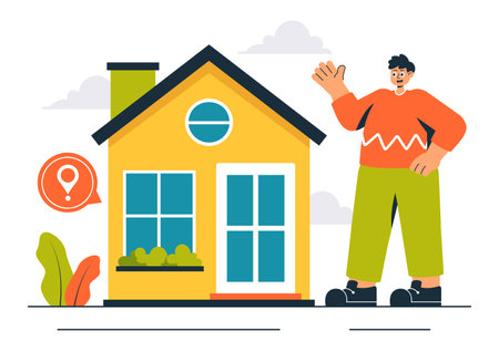 Open House Vector Illustration for Property Inspection, Real Estate Services, and Welcoming New Homeowners in a Flat Cartoon Background Designのイラスト素材