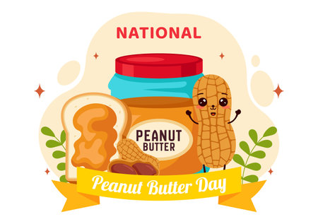 National Peanut Butter Day Vector Illustration on January 24 Featuring a Jar of Peanut Butter in a Flat Style Cartoon Backgroundのイラスト素材
