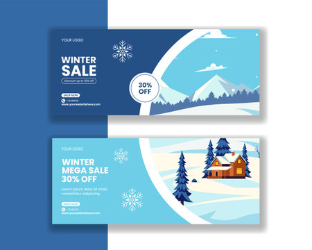 Winter Promotion Banner Flat Cartoon Hand Drawn Template Illustrationのイラスト素材