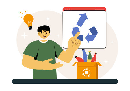 Upcycling Vector Illustration featuring the Process and Techniques of Reusing and Transforming Waste into Valuable Products in a Flat Style Backgroundのイラスト素材