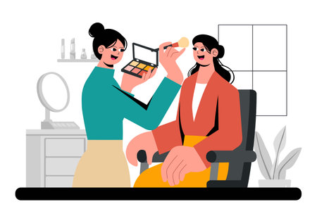 Makeup Artist Vector Illustration featuring a Professional Makeover Session with Clients Undergoing Beauty Procedures in a Flat Style Backgroundのイラスト素材