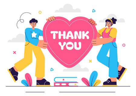 Thank You Vector Illustration Featuring a Letter in an Envelope, Perfect for Posters, Web Banners, Brochures, or Cards in a Flat Style Backgroundのイラスト素材