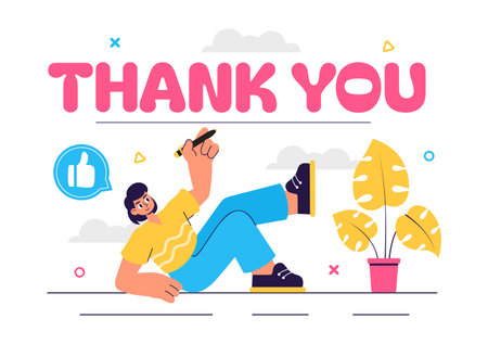 Thank You Vector Illustration Featuring a Letter in an Envelope, Perfect for Posters, Web Banners, Brochures, or Cards in a Flat Style Backgroundのイラスト素材