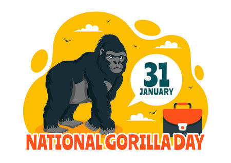 National Gorilla Suit Day Vector Illustration on 31 January featuring a Gorillaâs Head Neatly Dressed in a Suit in a Flat Style Cartoon Backgroundのイラスト素材