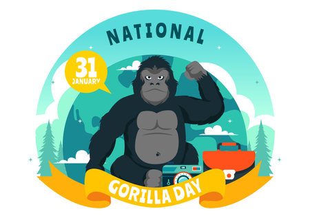 National Gorilla Suit Day Vector Illustration on 31 January featuring a Gorillaâs Head Neatly Dressed in a Suit in a Flat Style Cartoon Backgroundのイラスト素材