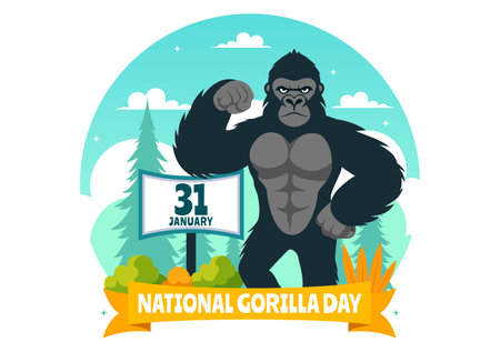 National Gorilla Suit Day Vector Illustration on 31 January featuring a Gorillaâs Head Neatly Dressed in a Suit in a Flat Style Cartoon Backgroundのイラスト素材