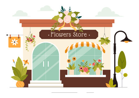 Professional Florist Working Vector Illustration featuring a Flower Store Creating Beautiful Gift Bouquets and Floral Trade in a Flat Style Backgroundのイラスト素材