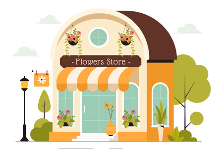 Professional Florist Working Vector Illustration featuring a Flower Store Creating Beautiful Gift Bouquets and Floral Trade in a Flat Style Backgroundのイラスト素材