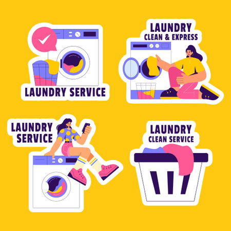 Laundry and Cleaning Service Label Design in Hand-Drawn Styleのイラスト素材