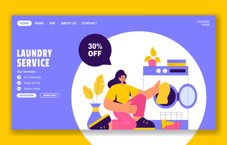 Social Media Landing Page Design for Laundry Service in Hand-Drawn Styleのイラスト素材